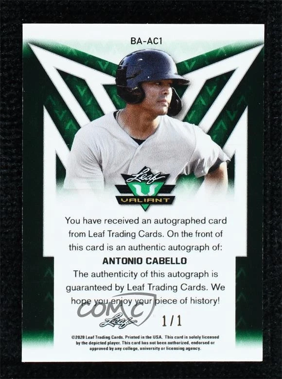 2020 Leaf Valiant Red Prismatic 1/1 Antonio Cabello #BA-AC1 Auto 4t6 - Image 2 of 3