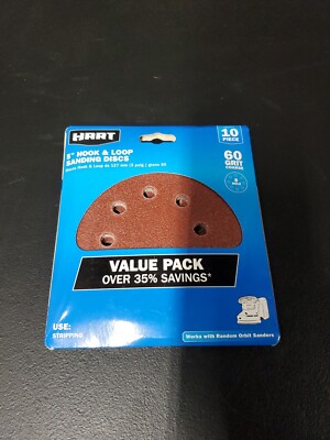 (10-Pk) HART Wood Metal Stripping 60 GRIT COARSE 5'' HOOK & LOOP SANDING DISCS 