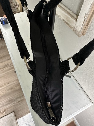 Lina Woven Crochet Black Shoulder Bag Purse Clean - Picture 4 of 12