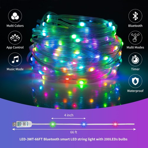 66ft 200-LED Smart Fairy String Lights, Color-Changing, Music Sync, App-Control - Picture 2 of 7
