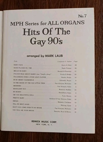 1950s "Organ Hits of the Gay 90's (1890s)" Vintage Songbook 1st Edition MPH B82 - Picture 3 of 3
