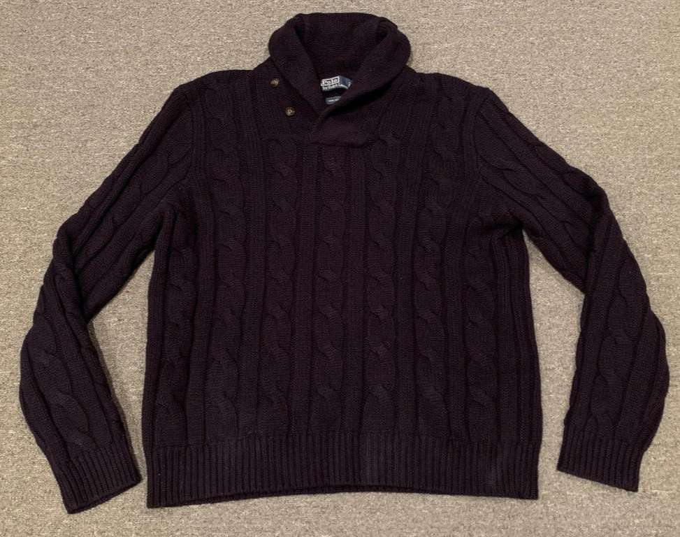 Polo Ralph Lauren 100% Lambswool XXL Rope Cable Knit Sweater Vtg