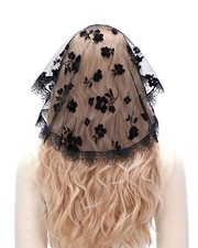 Lace Mantilla Chapel Veils Princess Black Floral Mantillas for Church Women T...