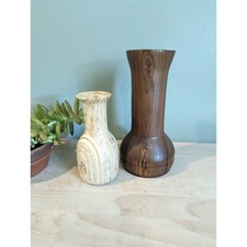Set of 2 Vintage Handmade Wood Vases Wooden Hand Turned OOAK Unique Christmas