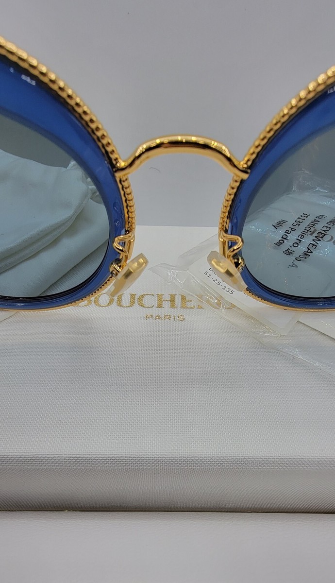 Boucheron 51MM Cat Eye Sunglasses Blue/Gold /Gray BC0044S 006