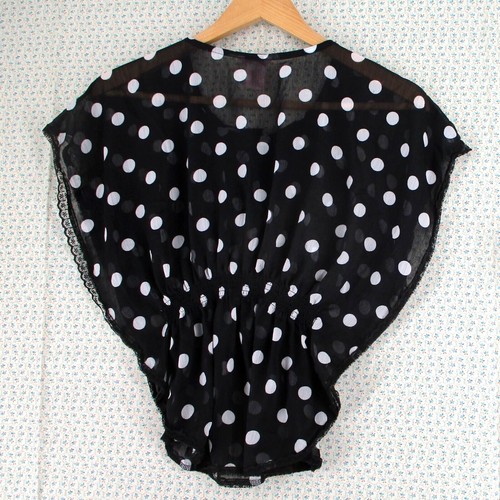 Girls 10/12 Candie's Girls Black White Polka Dot Dolman Sleeves Blouse Top - 第 3/6 張圖片