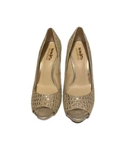 Coach and Four Womens Gold Sparkle Peep Toe Stiletto Pumps Heels Size 9M