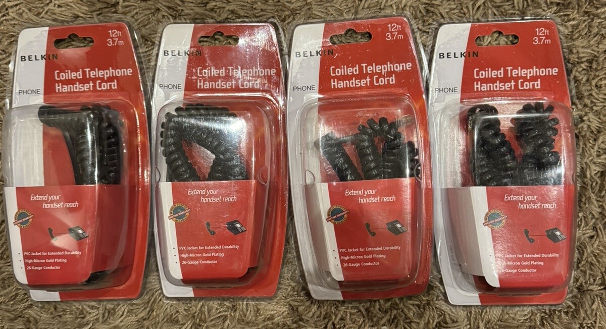 Qty 4 Belkin F8V10112BK Pro Series Coiled Telephone Handset Curly