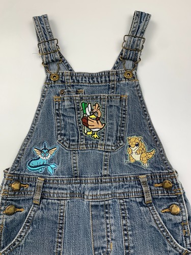 Vintage OshKosh B'gosh Embroidered Pokemon Patches Handmade Denim Overalls 5T - Picture 3 of 13