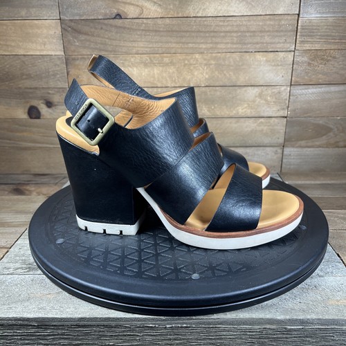 Korkease Womens Size 7 M Black Buckle Strap Sandals Chunky Heel Leather