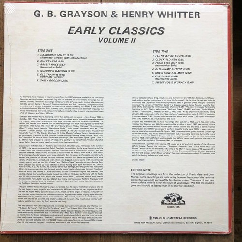 Grayson and Whitter Early Classics Vol 2 Lp Record SEALED Old Homestead - Picture 2 of 2