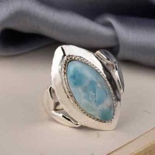 Natural Larimar Gemstone Ring 925 Sterling Silver Handmade Ring Memorial Day