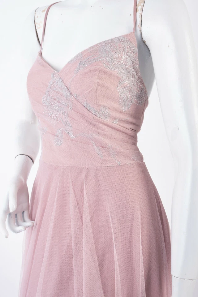 Hayley Paige Occasions 女式长款连衣裙 4 码特殊场合粉红色薄纱 — 第 3/4 张图片