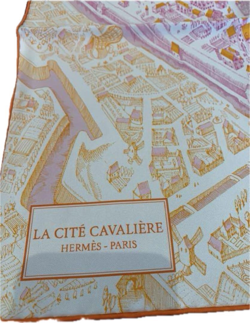 Hermes Scarf La Cite Cavaliere 90 cm Silk Carre pink rose horse