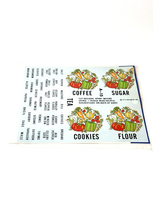 VTG Decorcal Spice Herb Labels Coffee Sugar Flour Tea Decal Vegetables Retro NEW