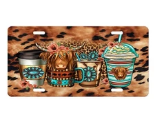 Highland Cow Coffee Aluminum Front License Plate Car Accessory Vanity Plate