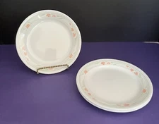 (4) Peach Garland Corelle Corning 7 1/4” Bread Plates Peach Flowers Green Leaves