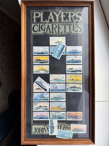 Framed Set Of 25 John Player & Sons cigarette cards MODERN NAVAL CRAFT