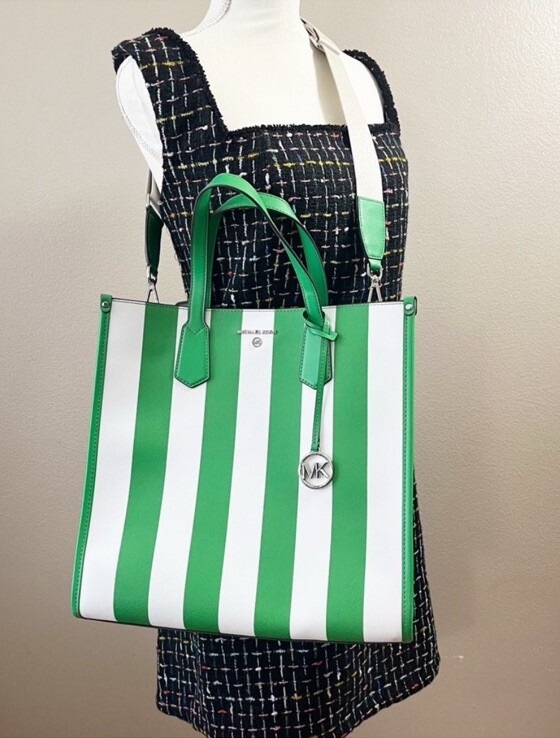 Michael Kors Green White Stripe Jet Set Maple tote bag purse | eBay