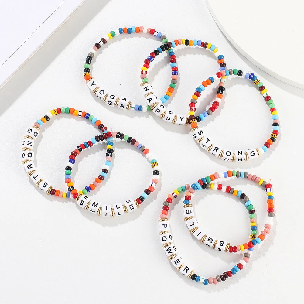 Best Friend Word Beaded Funfetti Bracelet for Women Letter Beads Stretch  Jewelry