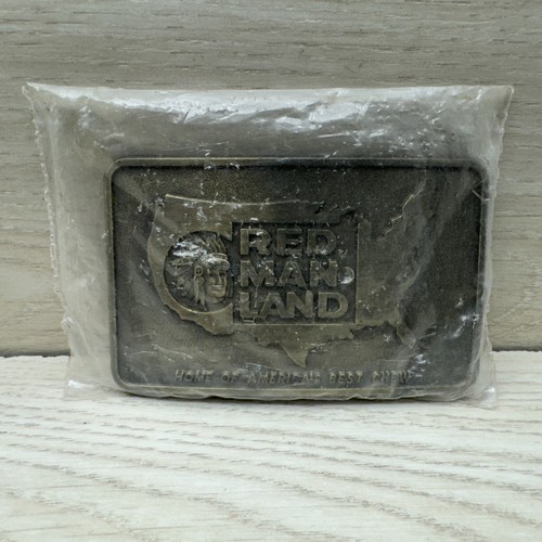 Vintage Red Man Land Home of Americas Best Chew Brass Belt Buckle NIB Qik Ship