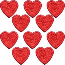 Iron On Tiny Heart Patches (10-Pack) Red, Black, & Gold Heart Patch Applique