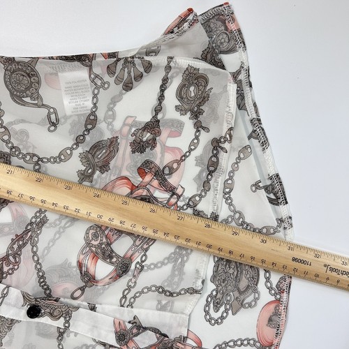 L'ATISTE By Amy Size M Button Up Blouse Tunic Sheer Graphic Print Open Back - Picture 6 of 6