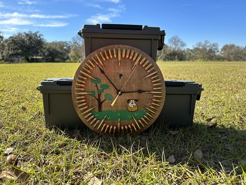 Duck Hunt Laughing Dog-in Oak 12 Inch Wall Clock- 9mm/5.56 Inert - Picture 7 of 10