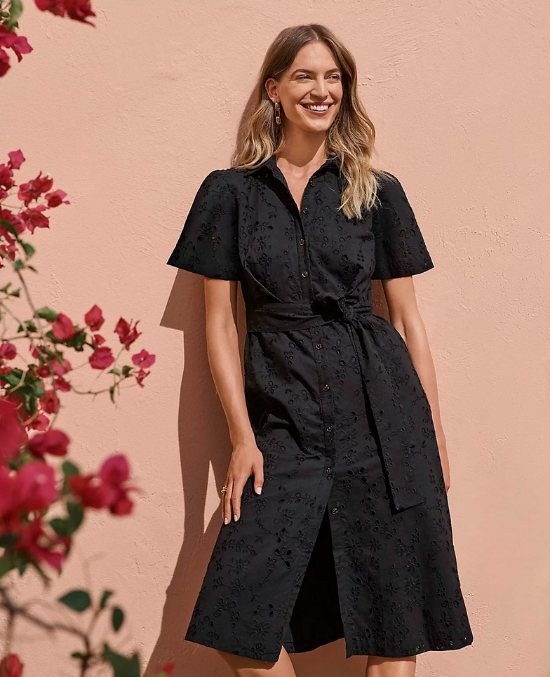 NEW ANN TAYLOR $198 BLACK EYELET BELTED SHIRTDRESS DRESS SZ 8 | eBay
