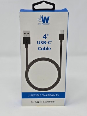 Just Wireless 4' TPU Type-C to USB-A Cable - Black - Open Box