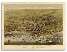 1874 Chicago Illinois Vintage Old Panoramic City Map - 18x24