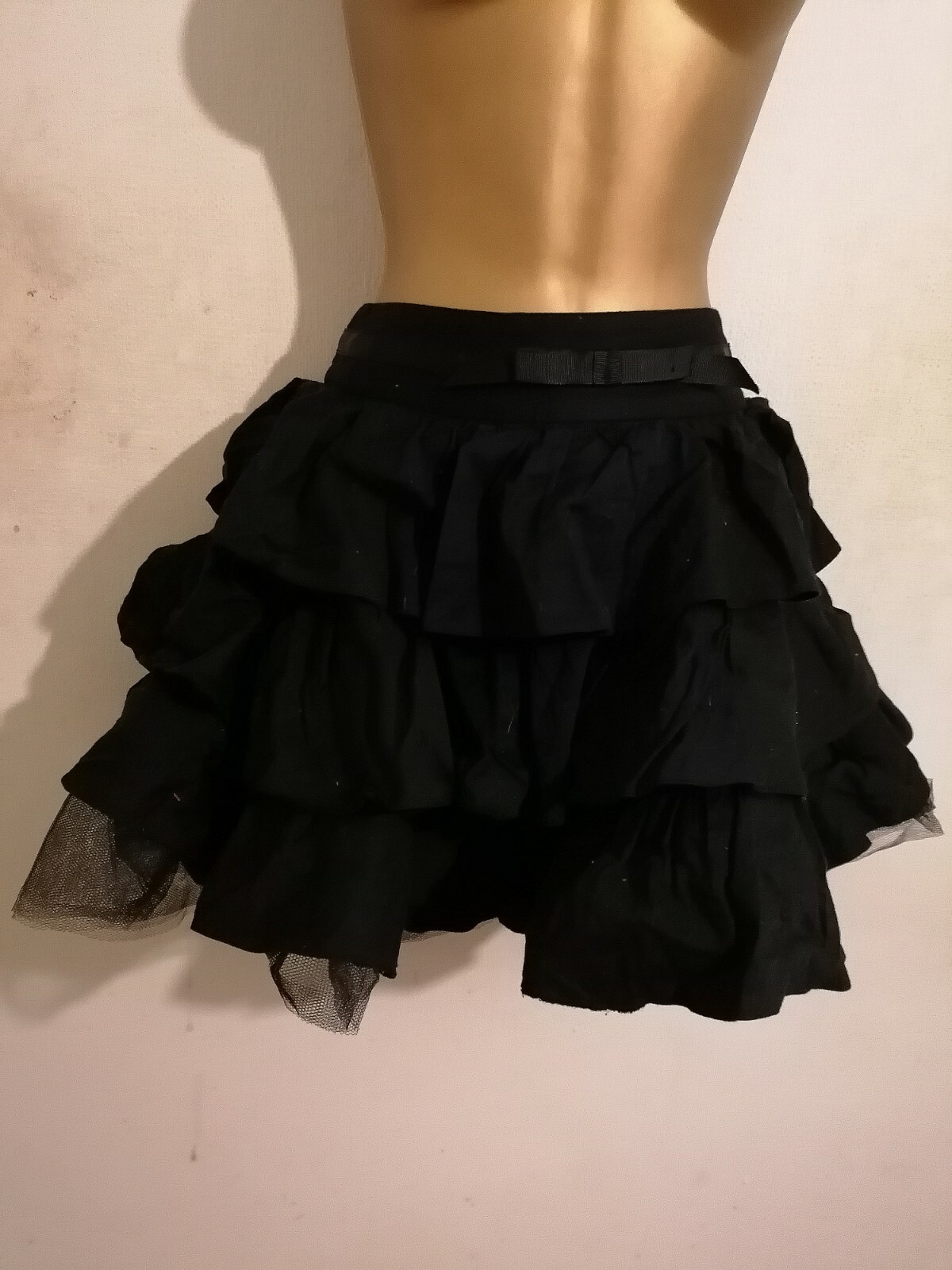 Black Bow Frill Ruffle Layered Mesh Netted Ra Ra Tiered Mini Skirt Size 6 8 10 image 2