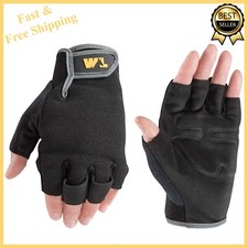 Heavy-Duty Fingerless Leather Palm Work Gloves - Adjustable Wrist - Flexible
