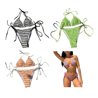 Swimming Costume Set Halterneck Top and Side Tie Briefs, Two Pieces Bathing Suit