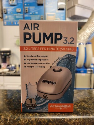 Active Aqua - Air Pump 3.2 - 1 Outlet - 50 GPH - 3.2 Liters Per Minute - 2 Watt