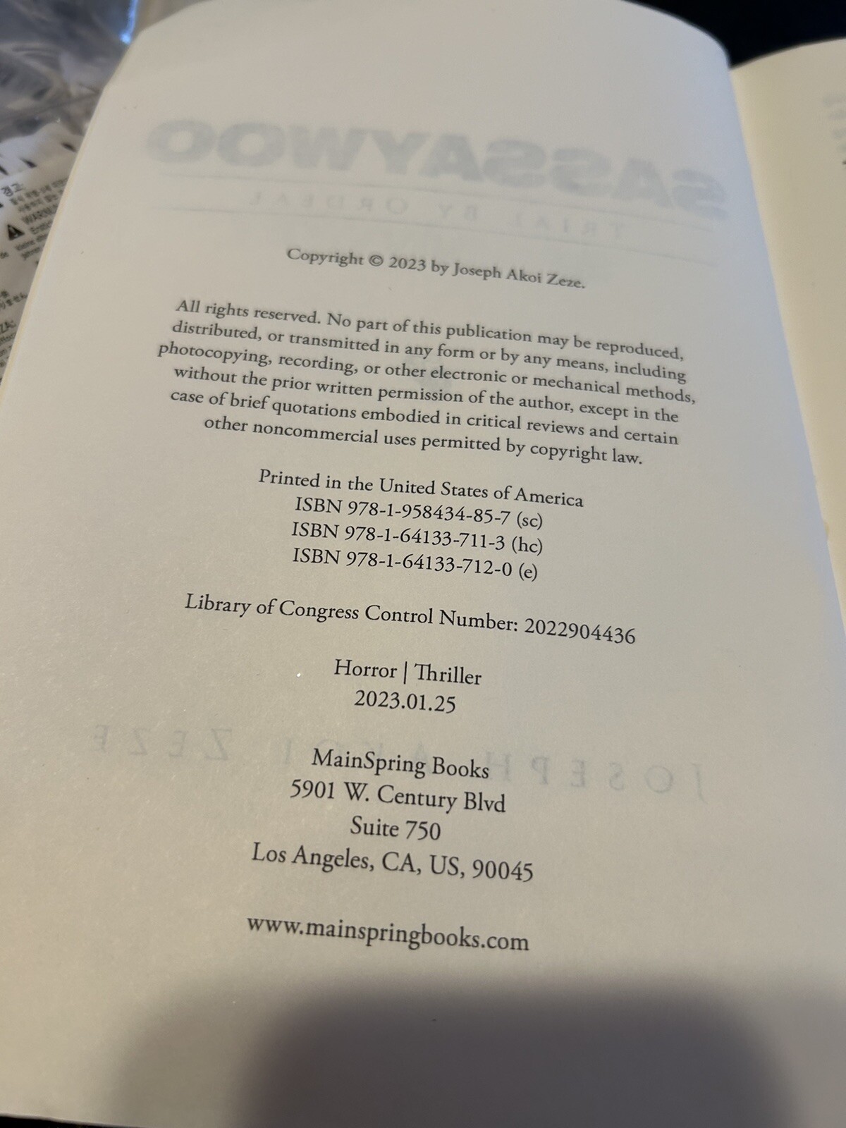 Sassaywoo Trial by Ordeal by Joseph Akoi Zeze (2022, Hardcover