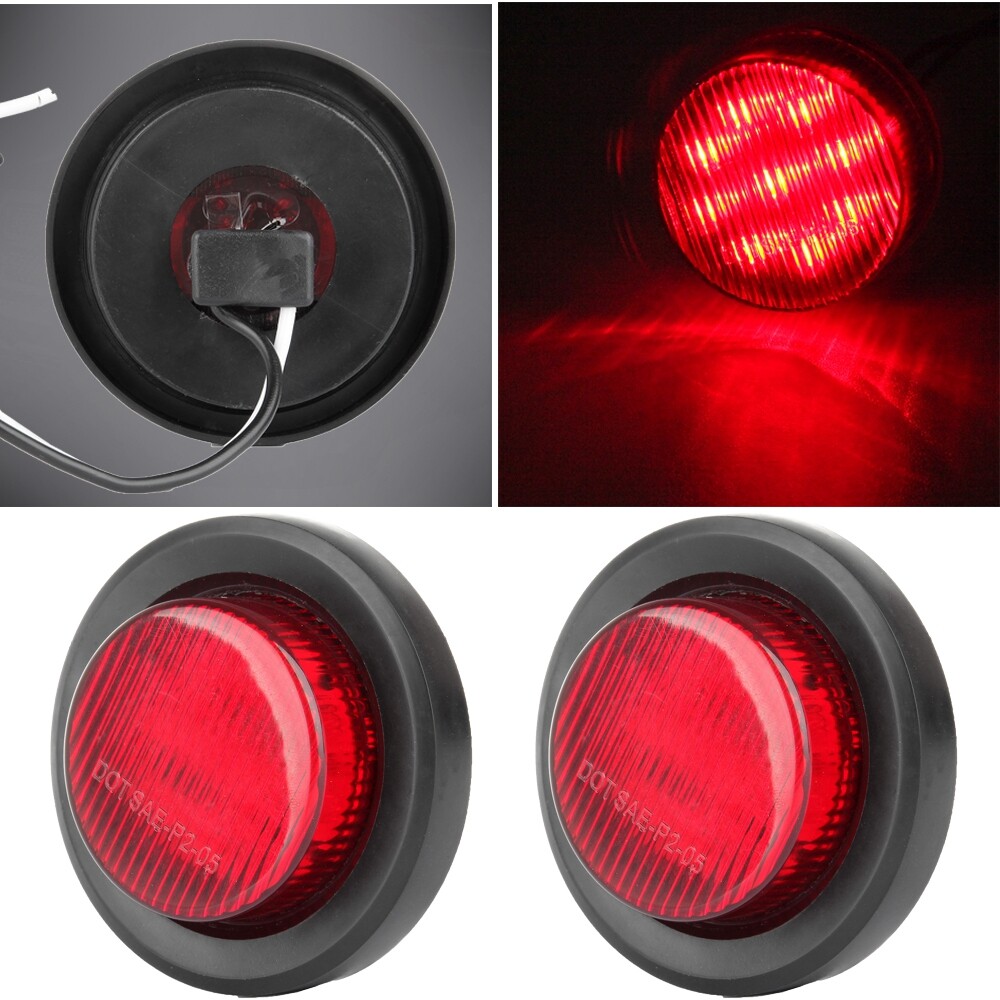 2x 2-Inch Red Round RV Trailer Side Marker Tail Light for Trucks