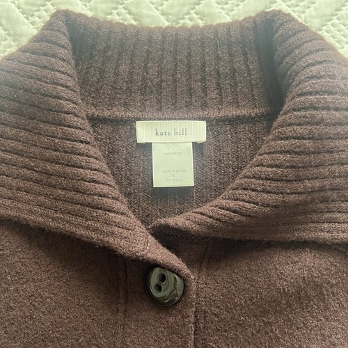 Kate Hill Women’s 100% Wool Brown Long Sleeve Button Pockets Cardigan, Size XL - Picture 6 of 10