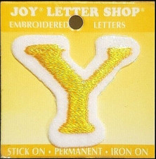 JOY LETTER SHOP Embroidered Iron On / Stick-On GOLD LETTER Applique - 'Y'