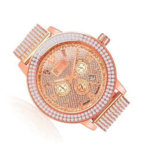 Rose Gold Tone Real Diamond Khronos Jojino Joe Rodeo Custom Bezel Band Men Watch - 第 3/6 張圖片