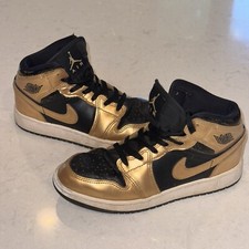 Nike Air Jordan 1 Mid SE GS Black Metallic Gold Junior Kid AJ1 Casual DR6967-071