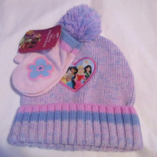 Disney Princess Knit Pom Toddler Beanie Hat Cap Mittens 2 Piece Set NWT