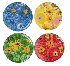 HL Set of 4 Melamine Appetizer Plates, 8.5" Round, Vibrant Floral Designs Salad