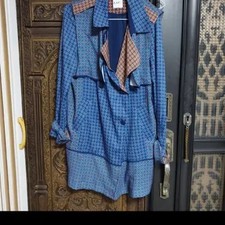 L.A.P Pattern Blue Short Coat - Free Size, Polyester