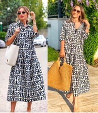 ZARA WOMAN BLACK PRINTED MIDI DRESS LOOSE SUMMER SIZE M