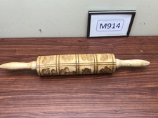 Vintage Rustic Farmhouse Wooden Rolling Pin With Cut Outs Pattern
