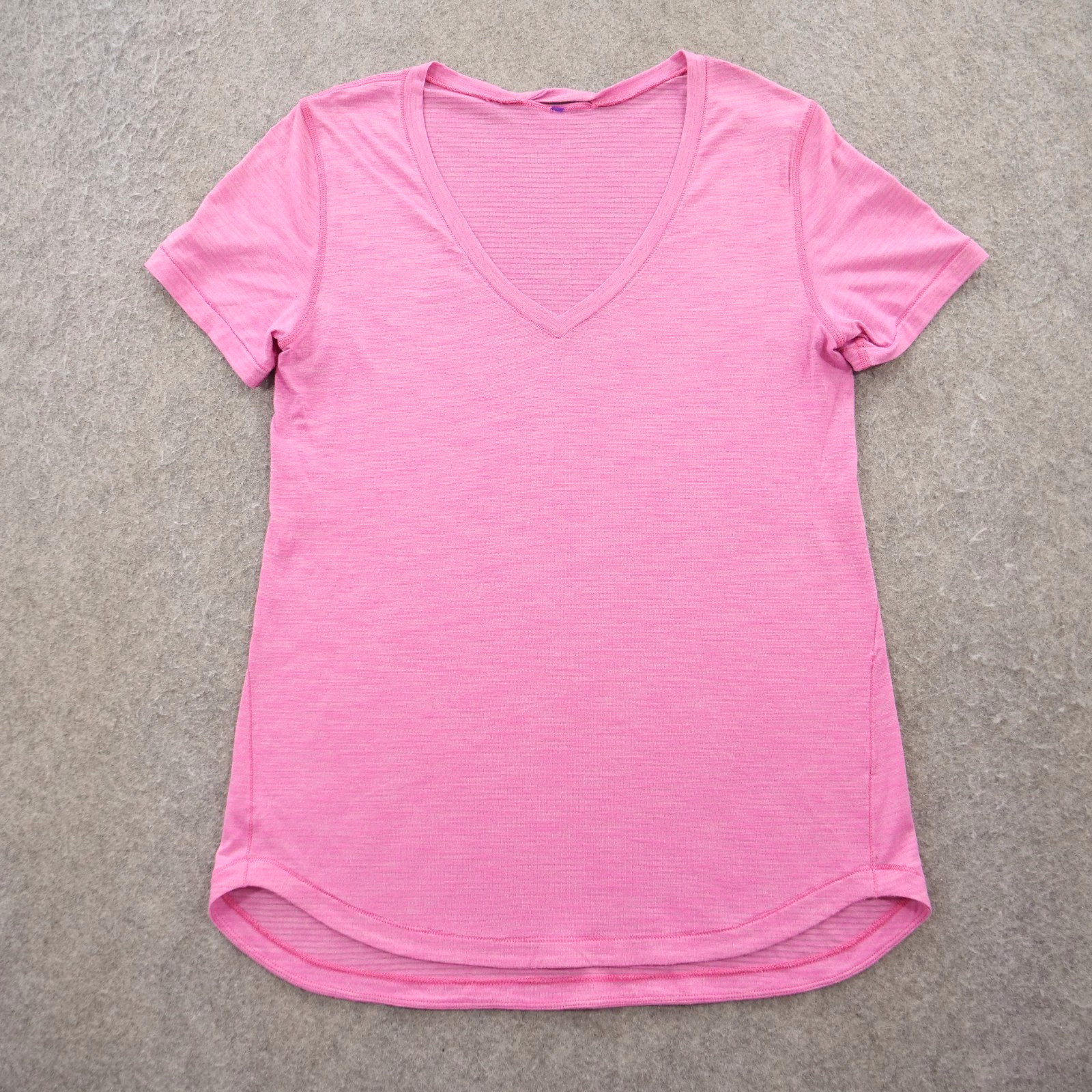Lululemon Top Womens Small Pink What The Sport Short Sleeve V Neck Active Logo
