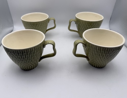 Red Wing Capistrano Green Mugs Set of 4 Textured Vintage Pottery 3”