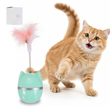 Interactive Self-Righting Wobble Tumbler with Feather for Cat, Green