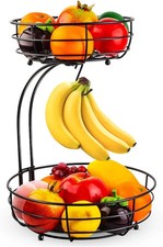 Iron 2-Tier Countertop Fruit Vegetables Basket Bowl Storage With Banana